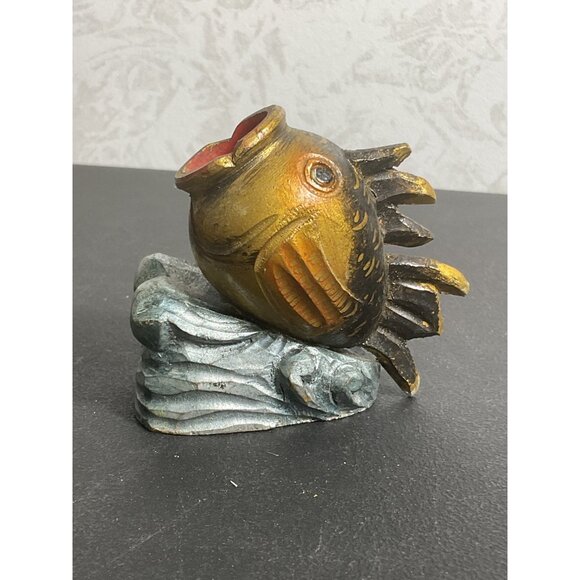 Hand-Carved and Painted Vintage Fish Figurine Vase Decor - Picture 1 of 6